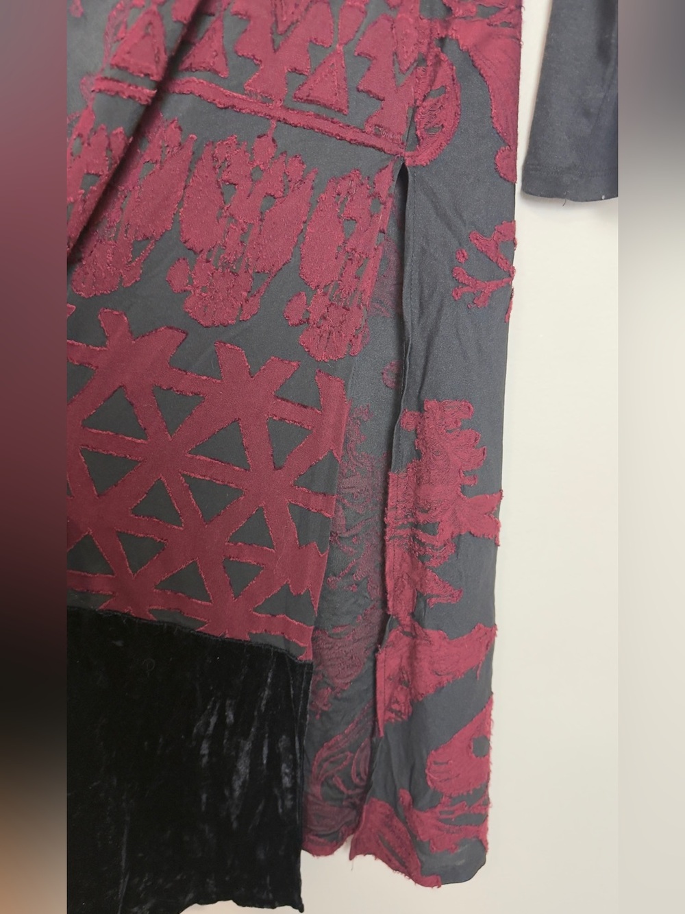 Papa Vancouver Black Burgundy Sheer Floral Overlay Duster Cardigan Women’s Large - Picture 5 of 6